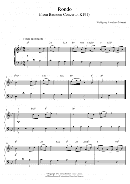 page one of Rondo From Bassoon Concerto, K191 (Piano, Vocal & Guitar Chords)