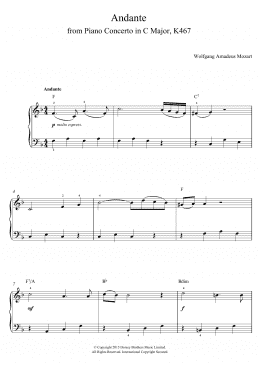 page one of Andante from Piano Concerto in C Major (Elvira Madigan) K467 (Piano, Vocal & Guitar Chords)