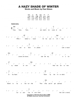 page one of A Hazy Shade Of Winter (Ukulele Chords/Lyrics)