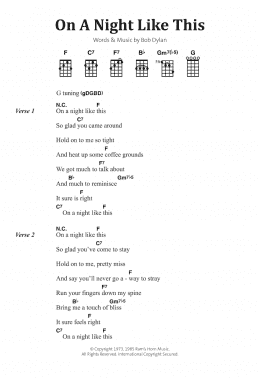 page one of On A Night Like This (Piano, Vocal & Guitar Chords)
