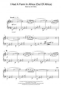 page one of I Had A Farm In Africa (Main Title from Out Of Africa) (Easy Piano)