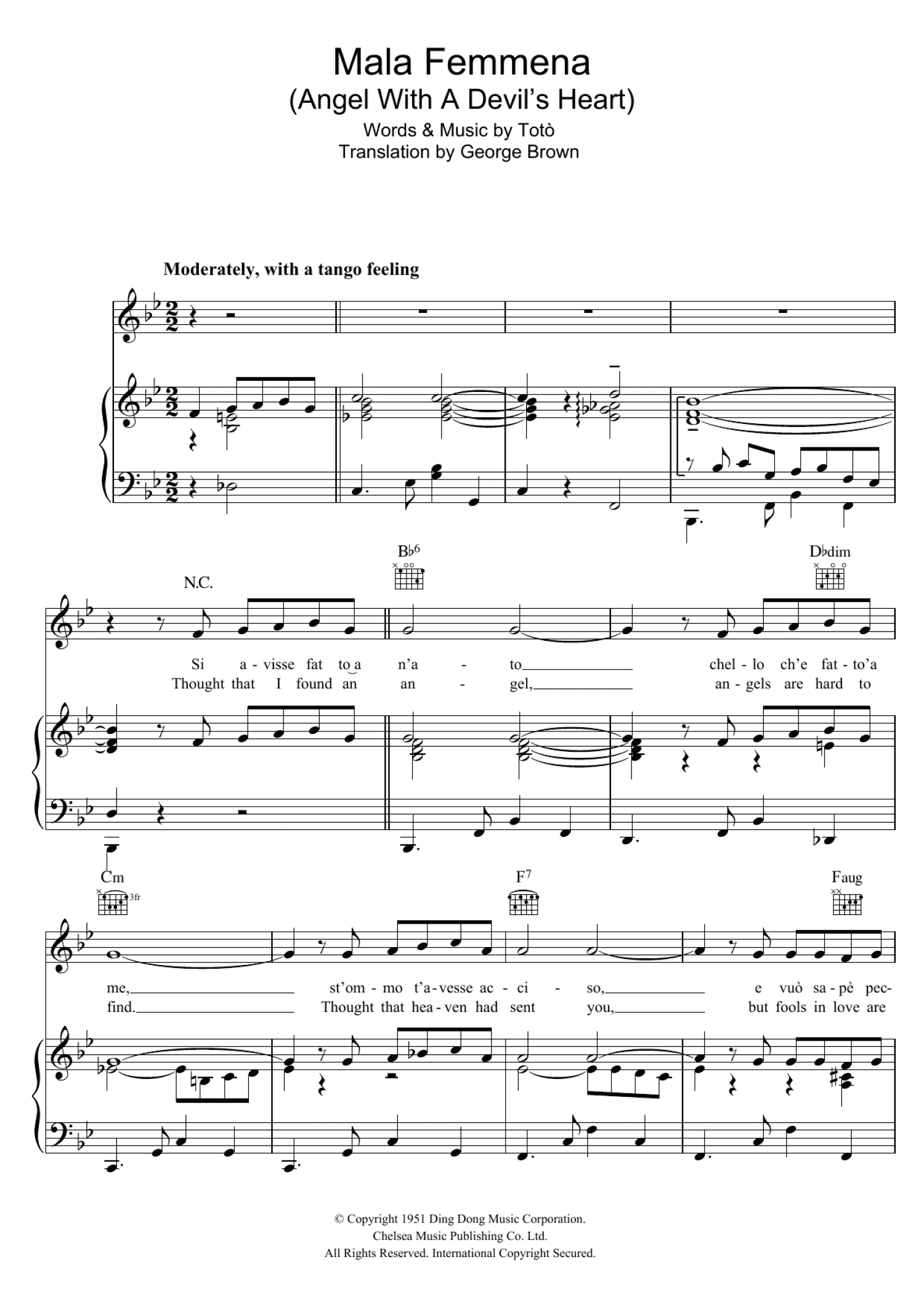 Mala Femmena (Piano, Vocal & Guitar Chords)