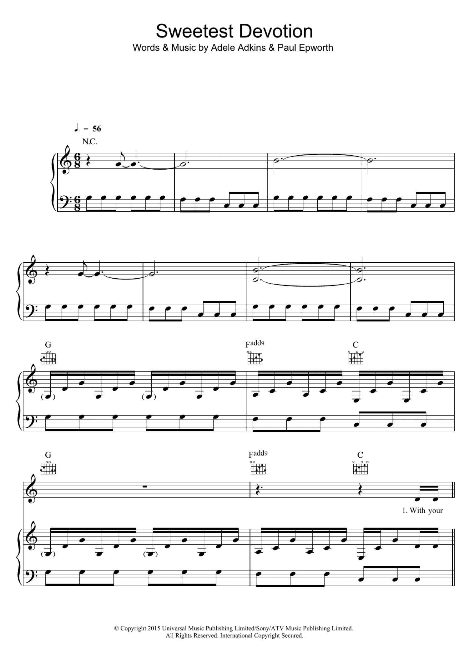 Sweetest Devotion (Piano, Vocal & Guitar Chords)
