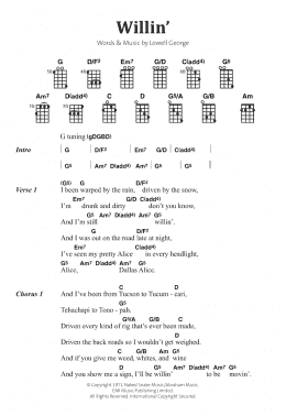 page one of Willin' (Banjo Chords/Lyrics)