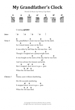 page one of My Grandfather's Clock (Banjo Chords/Lyrics)