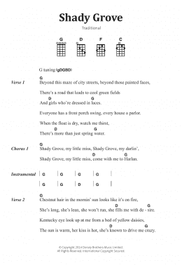 page one of Shady Grove (Banjo Chords/Lyrics)