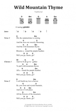 page one of Wild Mountain Thyme (Ukulele Chords/Lyrics)