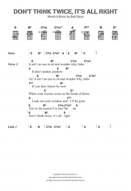 page one of Don't Think Twice, It's All Right (Piano, Vocal & Guitar)