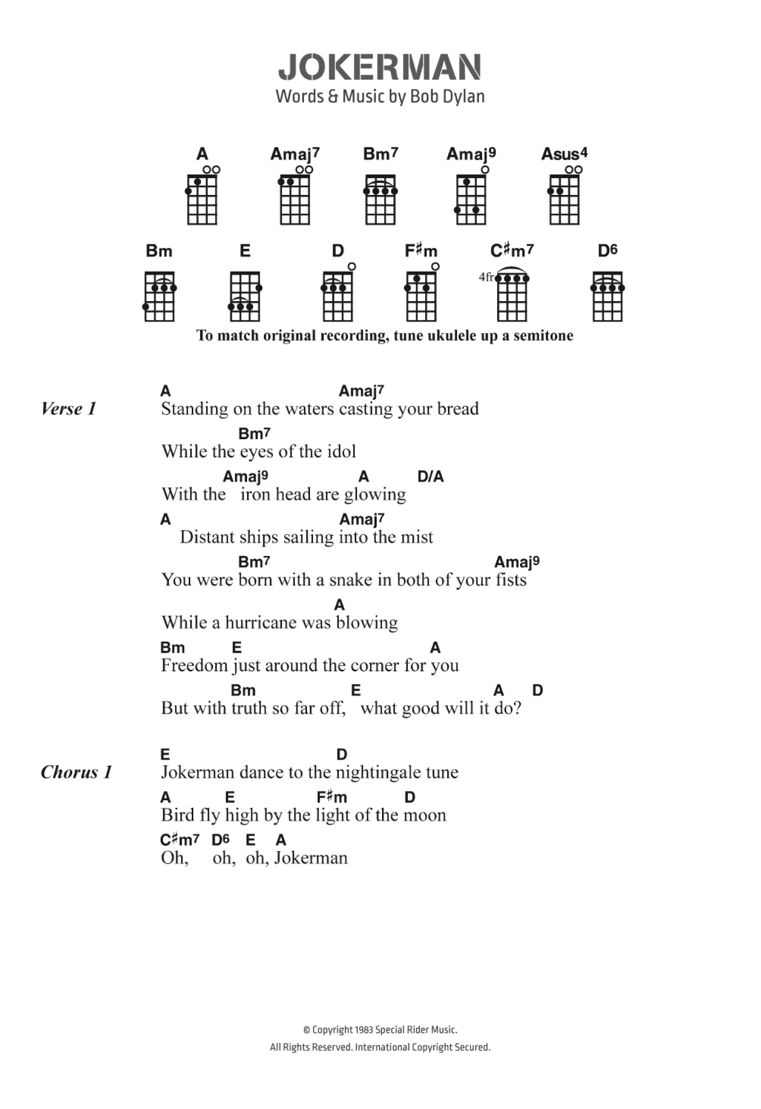 Jokerman (Piano, Vocal & Guitar Chords)
