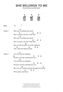 page one of She Belongs To Me (Ukulele Chords/Lyrics)