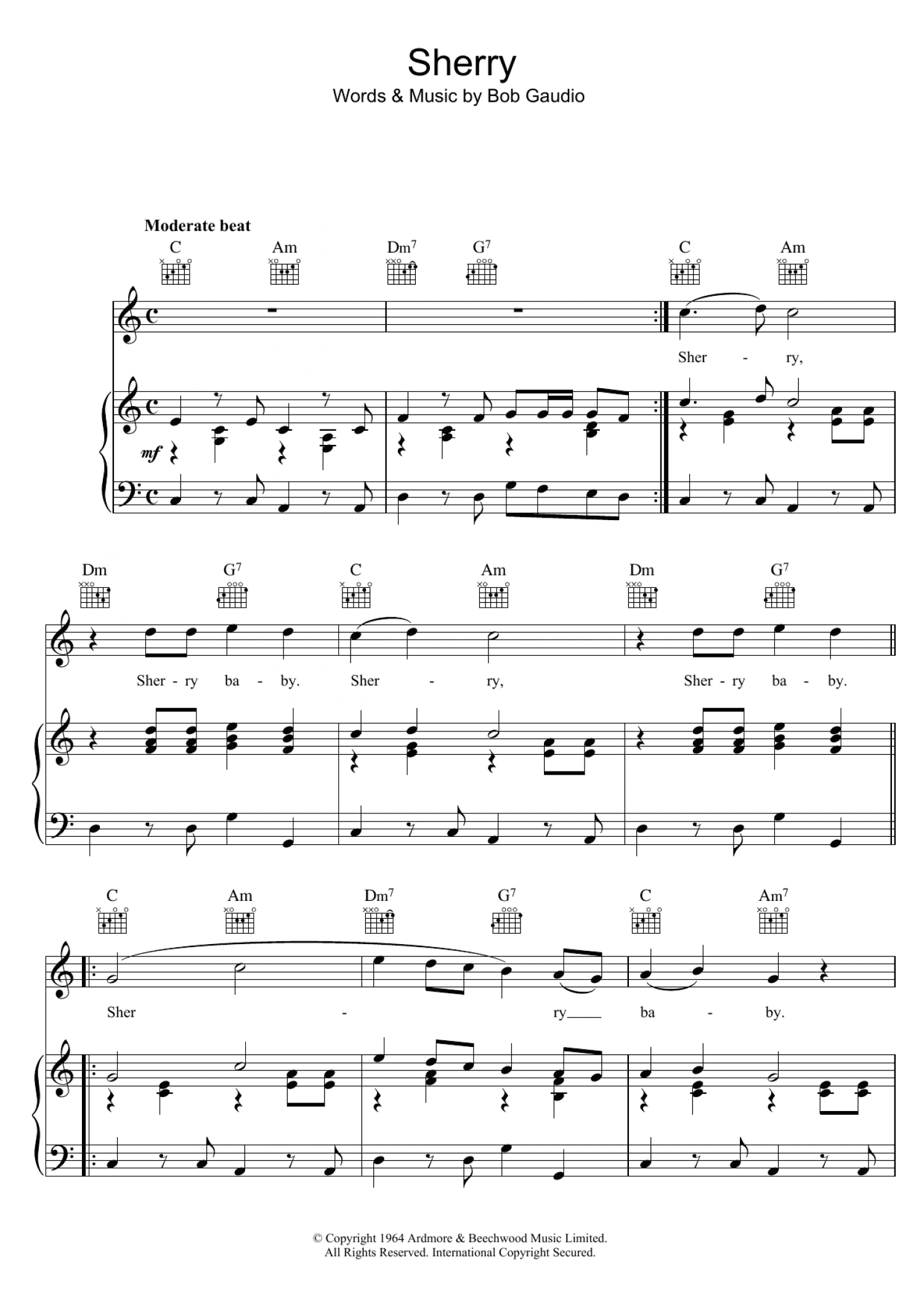 Sherry (Piano, Vocal & Guitar Chords)