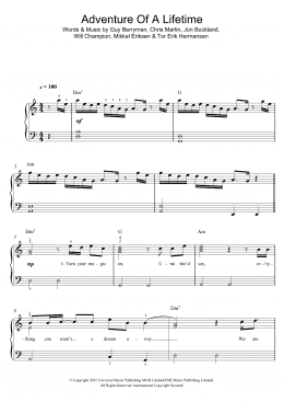 page one of Adventure Of A Lifetime (Piano, Vocal & Guitar Chords)