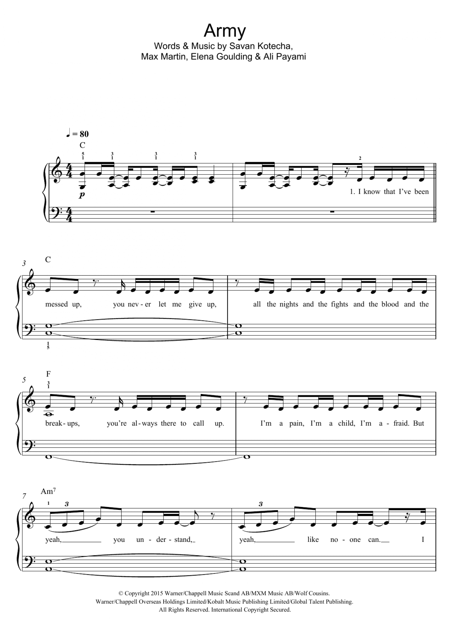 Army (Piano, Vocal & Guitar Chords)