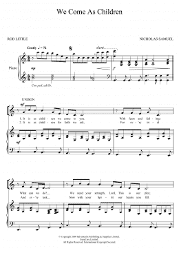 page one of We Come As Children (Unison Choir)