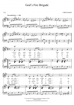 page one of God's Fire Brigade (Piano, Vocal & Guitar Chords)