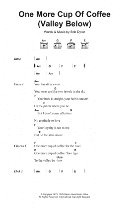 page one of One More Cup Of Coffee (Valley Below) (Guitar Chords/Lyrics)