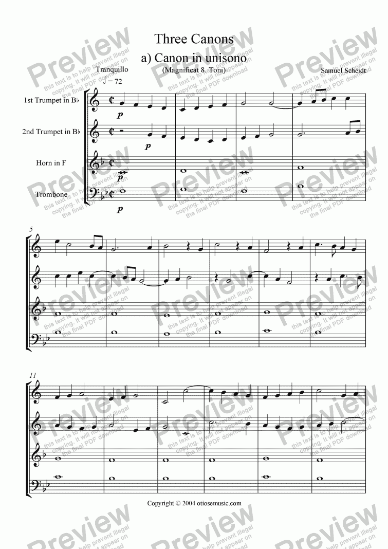 page one of Three Canons for Brass Quartet