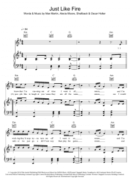 page one of Just Like Fire (Piano, Vocal & Guitar Chords)