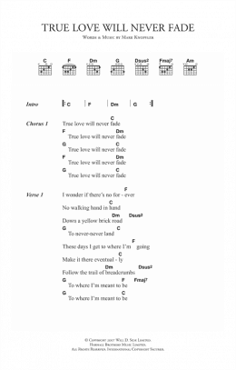 page one of True Love Will Never Fade (Guitar Chords/Lyrics)