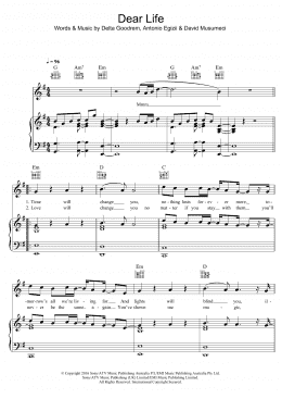page one of Dear Life (Piano, Vocal & Guitar Chords)