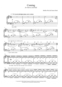 page one of Coming (Piano Solo)