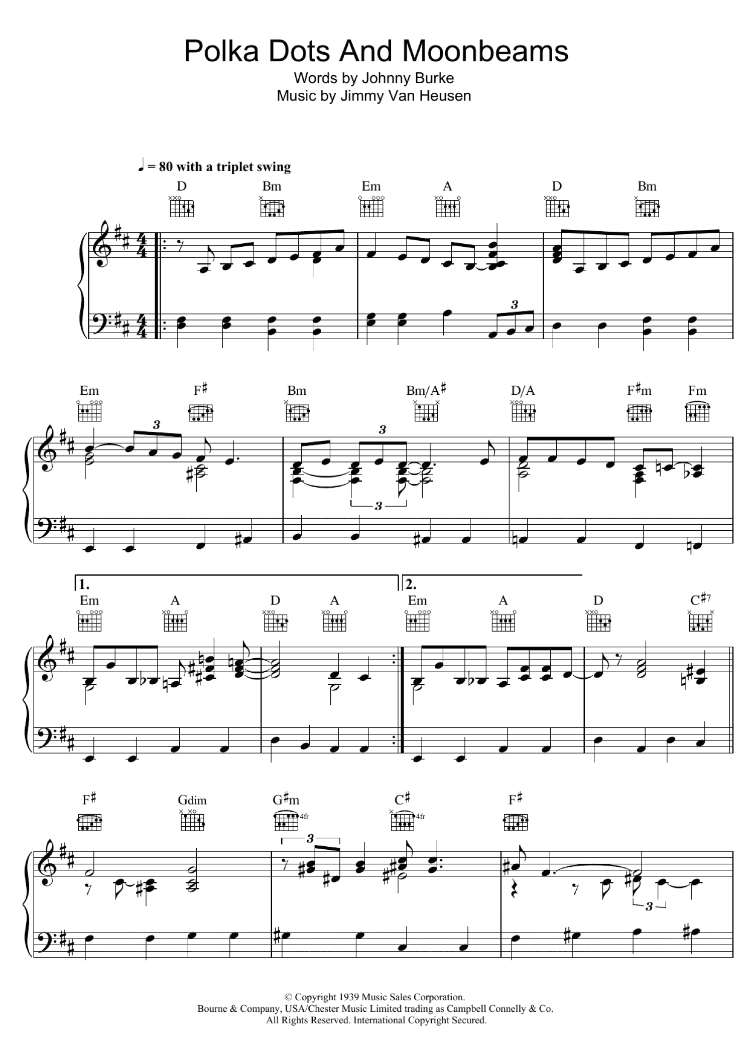 Polka Dots And Moonbeams (Piano, Vocal & Guitar Chords)
