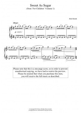 page one of Sweet As Sugar (from 'For Children', Volume 1) (Easy Piano)