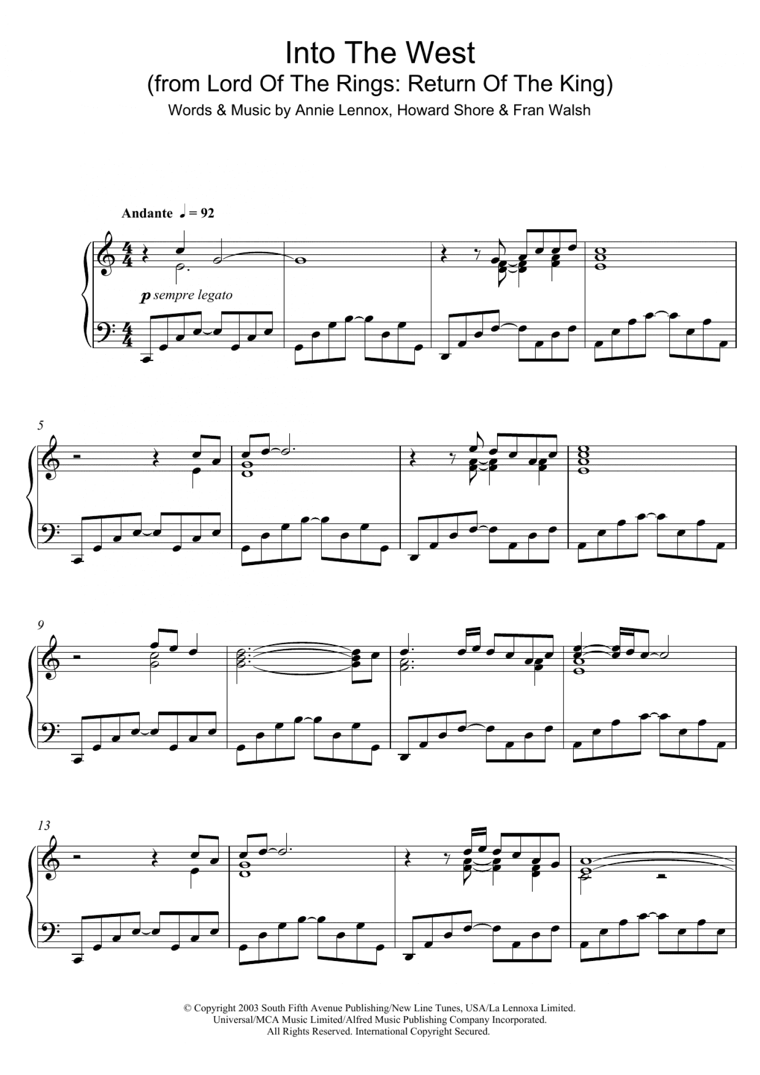 Into The West (Piano Solo)