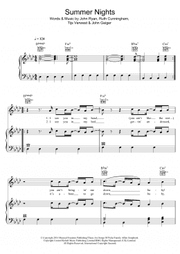 page one of Summer Nights (featuring John Legend) (Piano, Vocal & Guitar Chords)