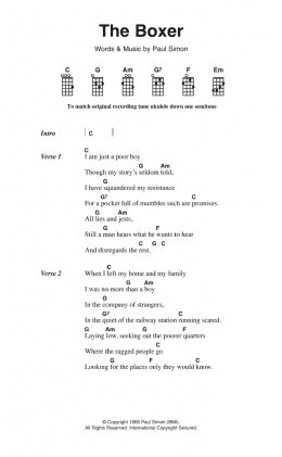 page one of The Boxer (Ukulele Chords/Lyrics)