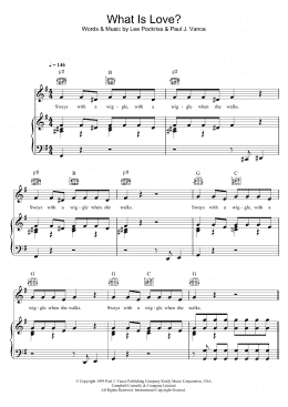 page one of What Is Love? (Piano, Vocal & Guitar Chords)