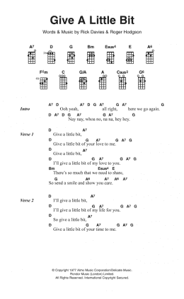 page one of Give A Little Bit (Ukulele Chords/Lyrics)