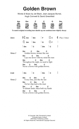 page one of Golden Brown (Ukulele Chords/Lyrics)