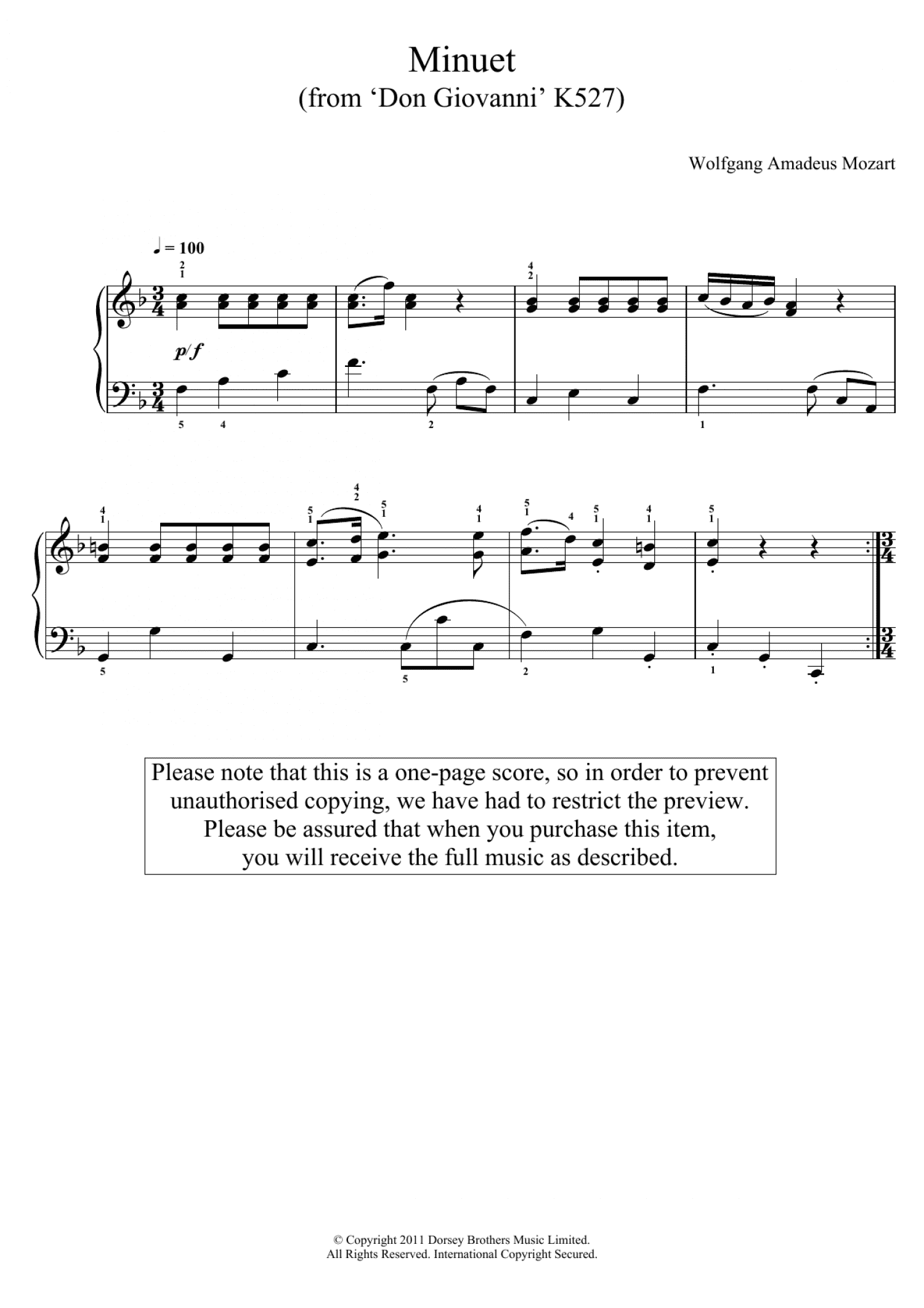 Minuet (from 'Don Giovanni' K527) (Easy Piano)