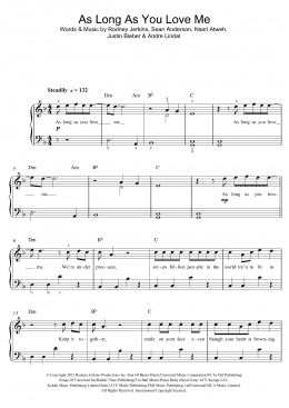 page one of As Long As You Love Me (featuring Big Sean) (Beginner Piano (Abridged))