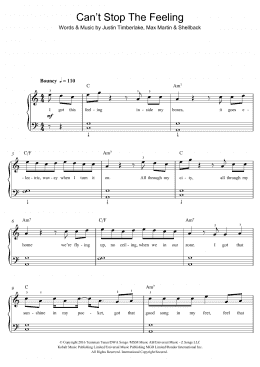 page one of Can't Stop The Feeling (Piano, Vocal & Guitar Chords)