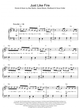page one of Just Like Fire (Piano, Vocal & Guitar Chords)
