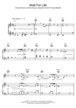 page one of Wait For Life (featuring Lana Del Rey) (Piano, Vocal & Guitar Chords)