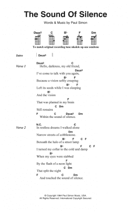 page one of The Sound Of Silence (Ukulele Chords/Lyrics)