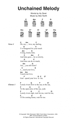 page one of Unchained Melody (Ukulele Chords/Lyrics)