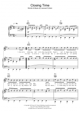 page one of Closing Time (Piano, Vocal & Guitar Chords)