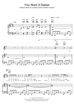 page one of You Want It Darker (Piano, Vocal & Guitar Chords)