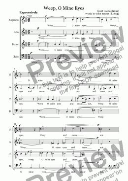 page one of Weep, O Mine Eyes (Madrigal for SATB a capella)