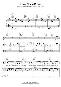 page one of Love Shone Down (Piano, Vocal & Guitar Chords)