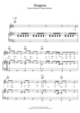 page one of Dragons (Piano, Vocal & Guitar Chords)