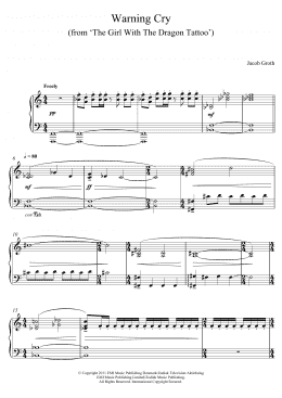 page one of Warning Cry (From 'The Girl With A Dragon Tattoo') (Piano Solo)