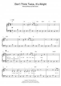 page one of Don't Think Twice, It's All Right (Beginner Piano (Abridged))
