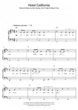 page one of Hotel California (Beginner Piano (Abridged))