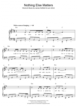 page one of Nothing Else Matters (Beginner Piano)