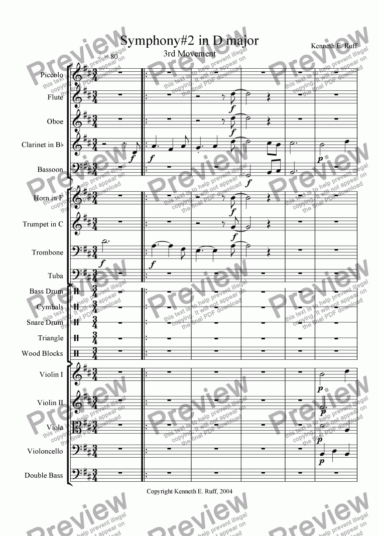 page one of Symphony #2 in D Major -  3rd Movement